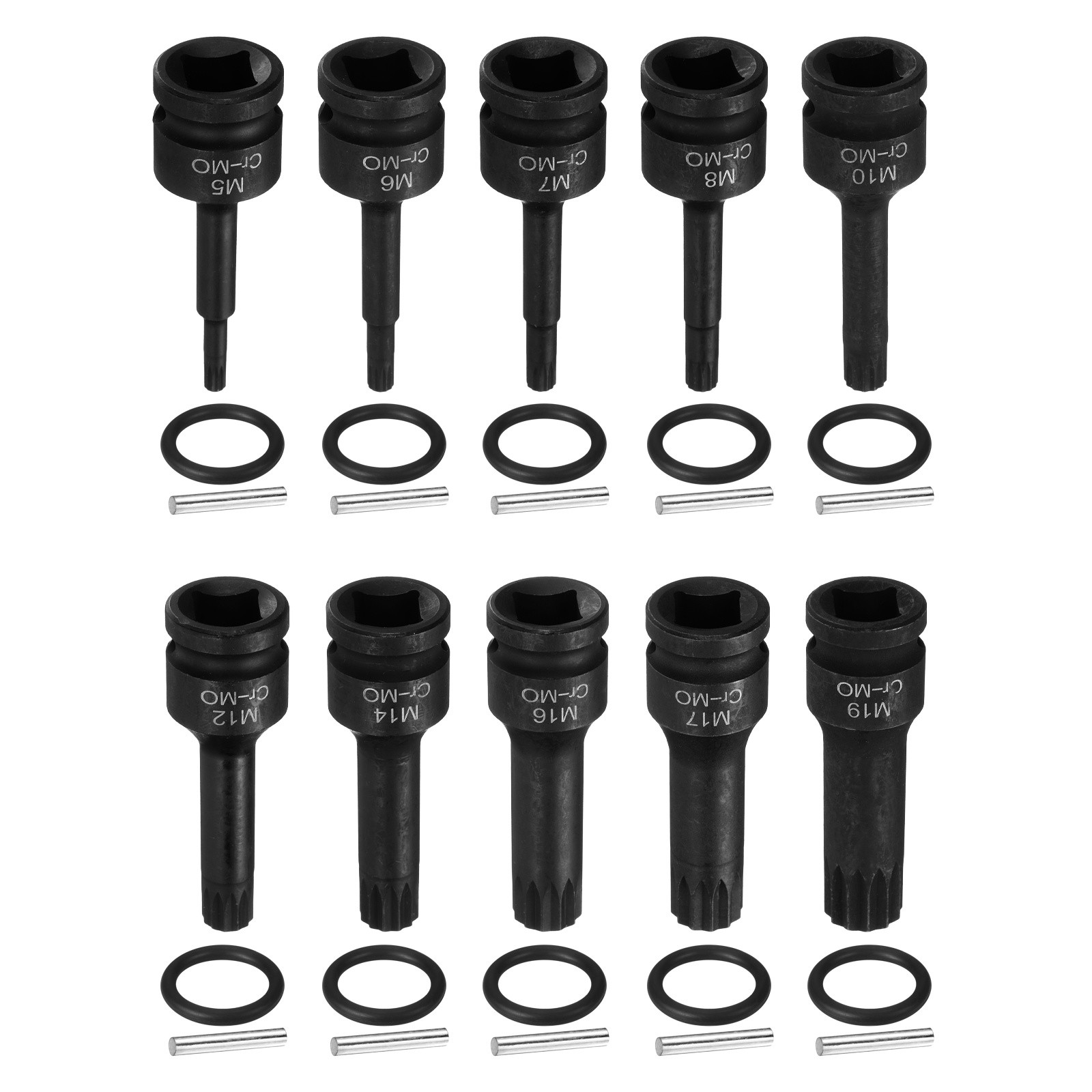 10pcs 1/2" Drive M5-M19 Triple Square Impact Spline Bit Socket CR-MO Steel