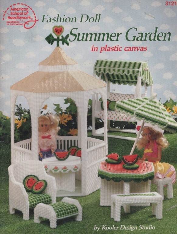 OOP!!!VTG!! FASHION DOLL SUMMER GARDEN IN PLASTIC CANVAS