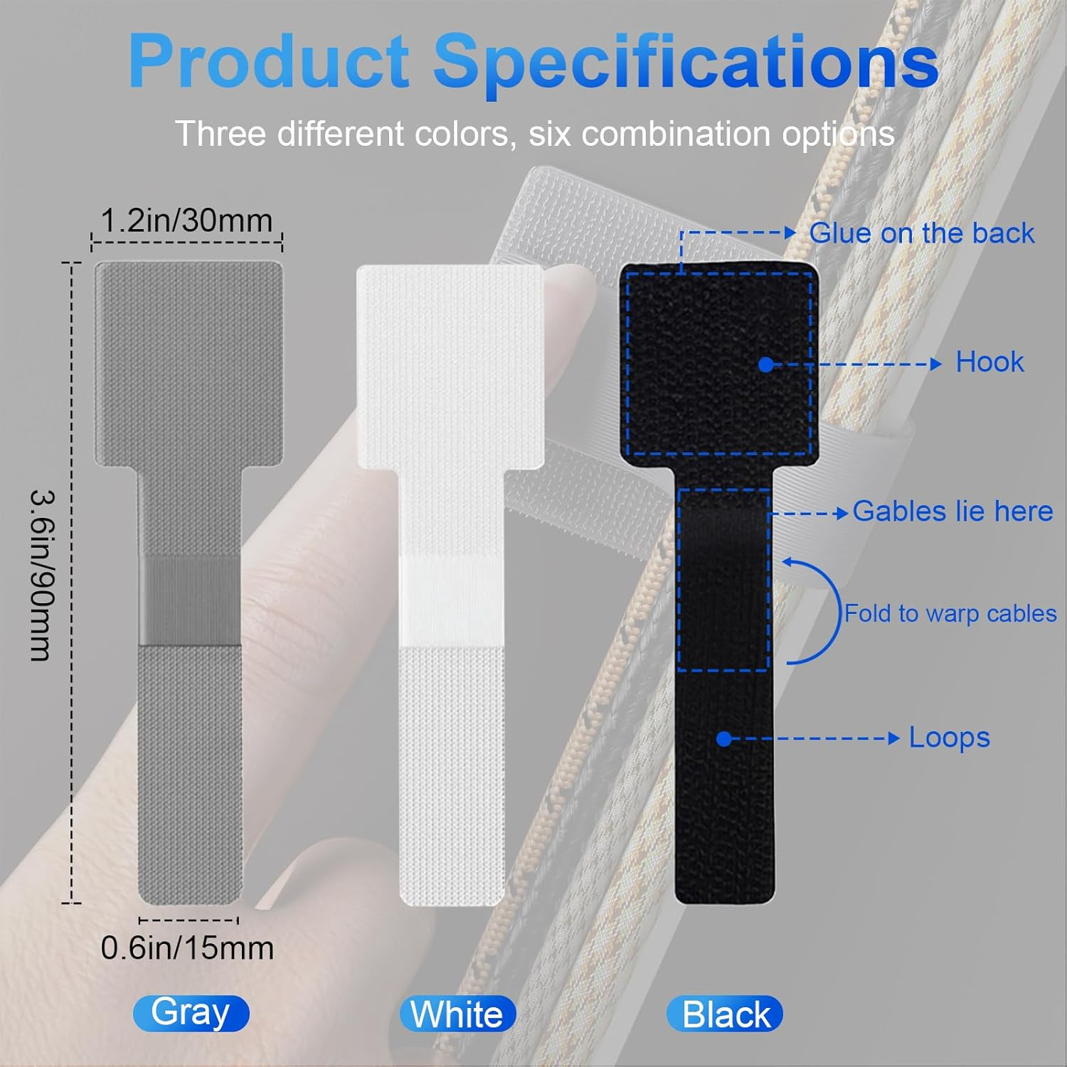 80 PCS Hook and Loop Cable Ties, Self Adhesive Cable Management Straps, Reusable