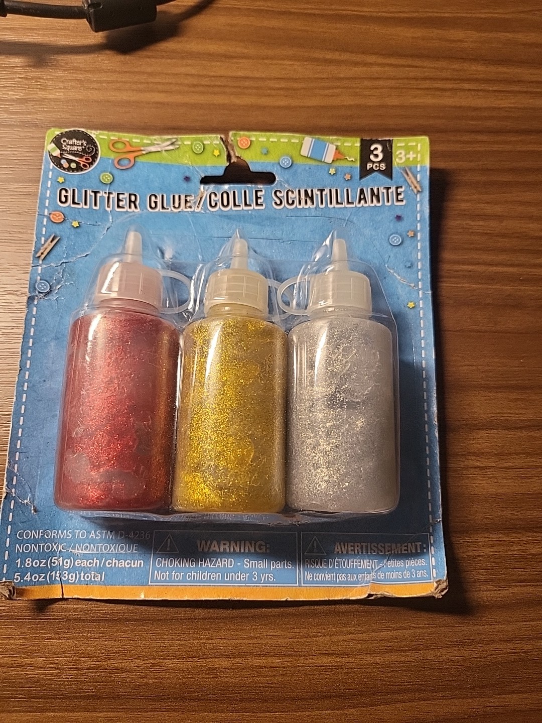 Glitter Glue 3 ART SKILLS Crafters Closet RED GOLD SILVER Each 1.8 oz Lot Of 3