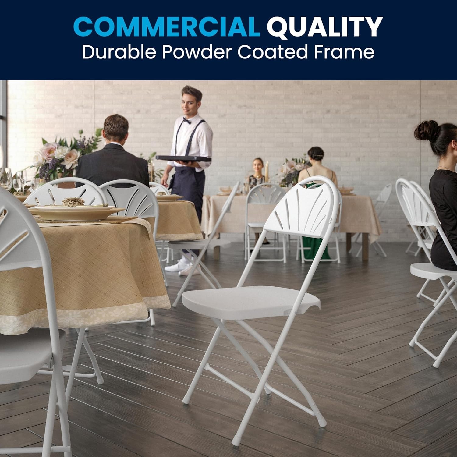 Durable White Folding Chairs - 2 Pack, Ideal for Indoor/Outdoor Events