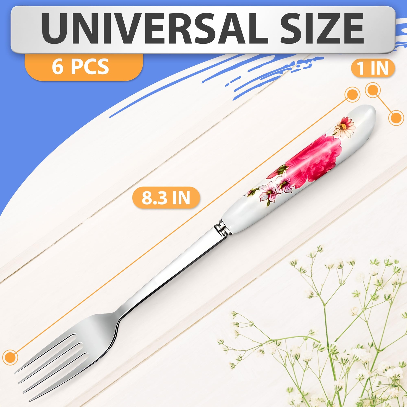 6pcs Dinner Stainless Steel Forks Silverware Dinner Fork With Ceramic Handle Sta