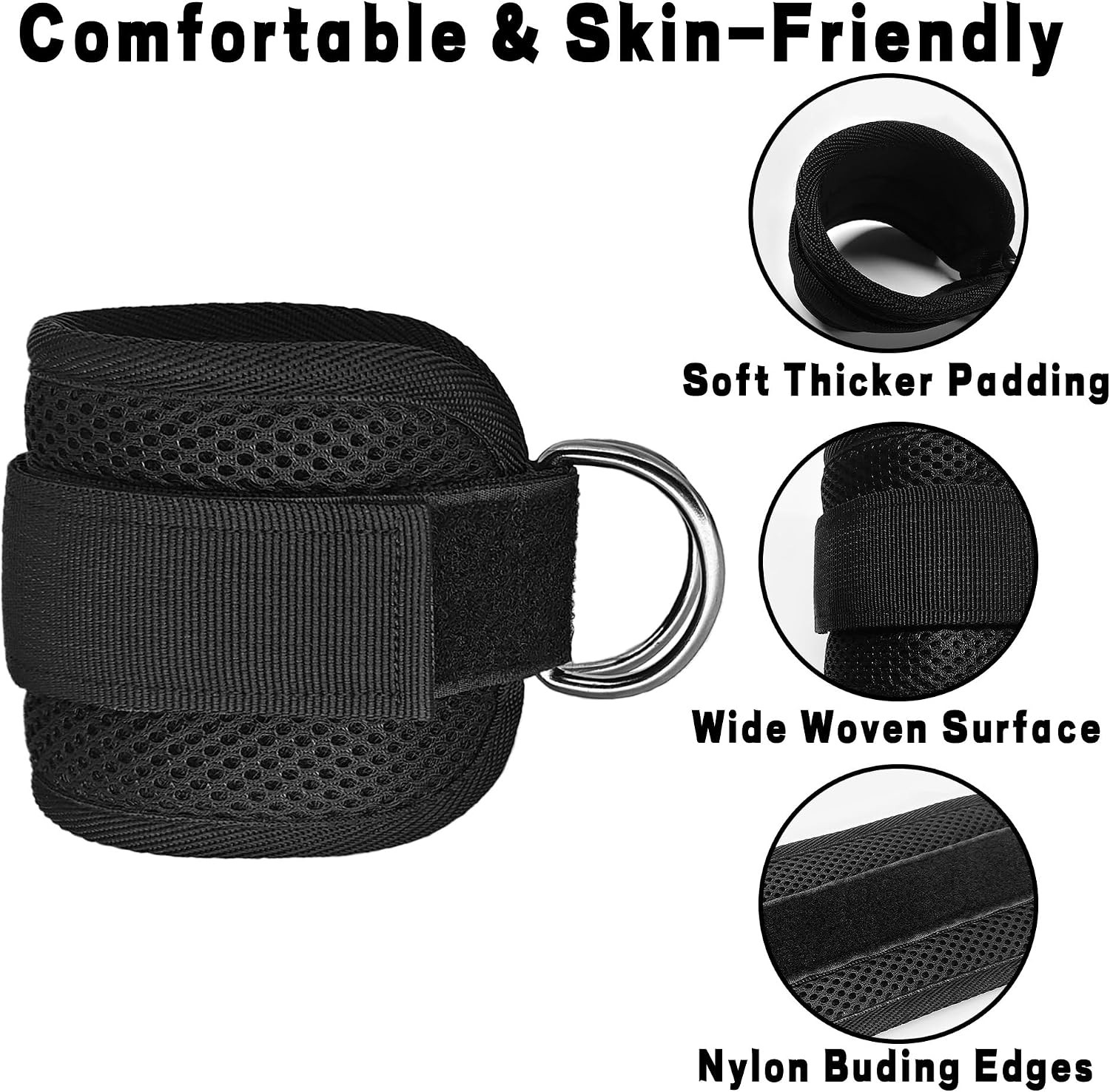 Fitness Ankle Straps for Cable Machines, 2 Pack Comfortable Adjustable Padded An