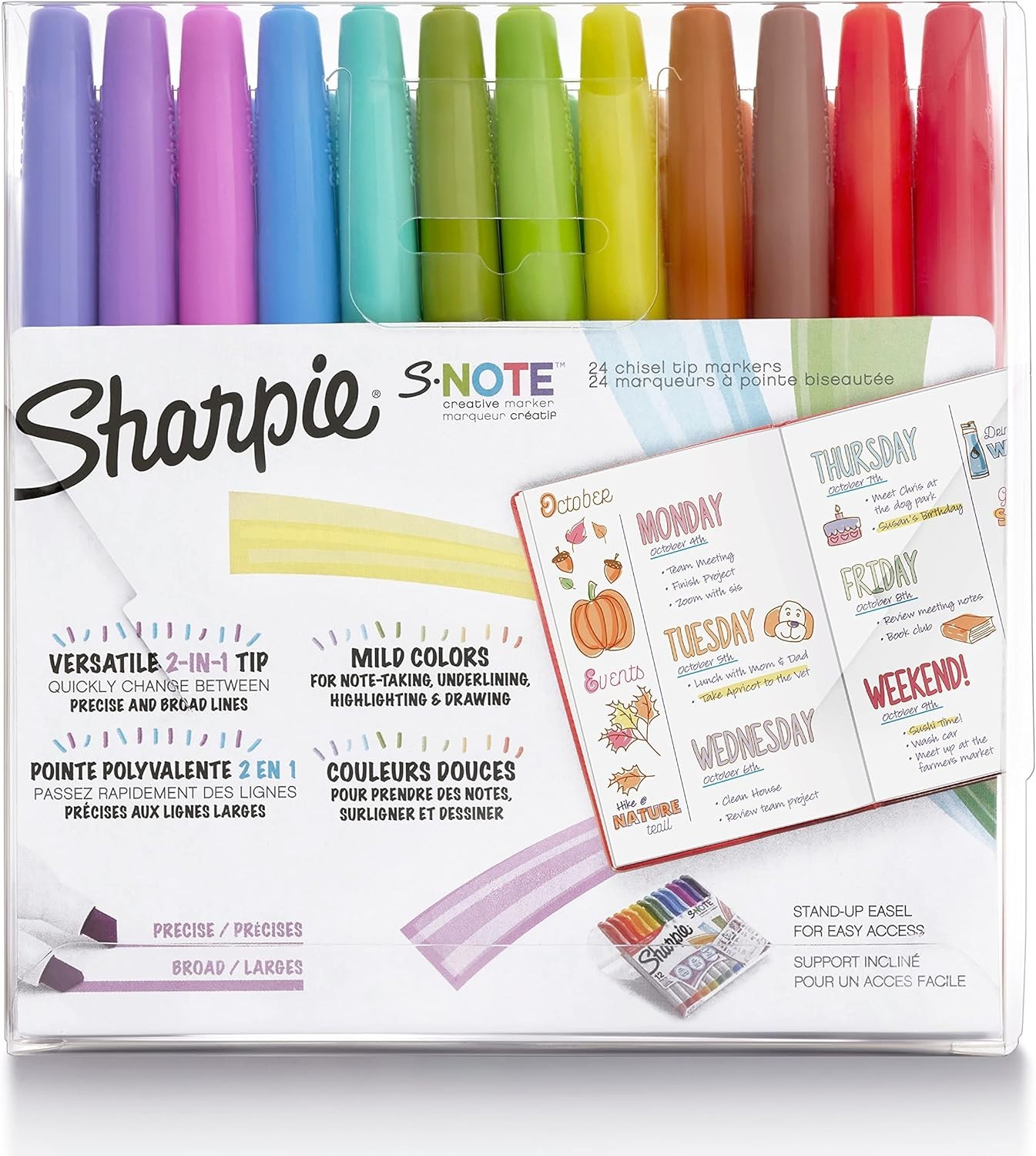 S-Note 24 Count Creative Markers & Pastel Highlighters - Chisel Tip Assortment