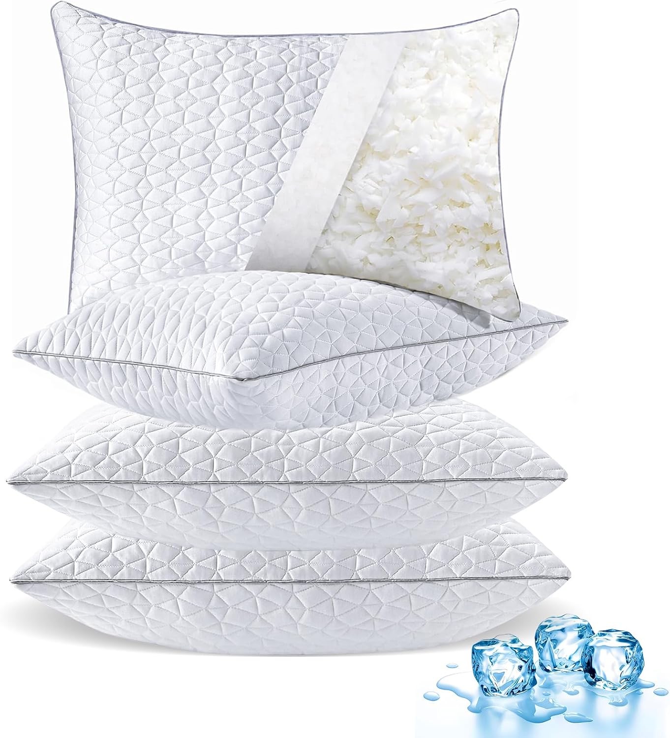 Cooling Pillows King Size Set of 4, Shredded Memory Foam Pillows, Adjustable