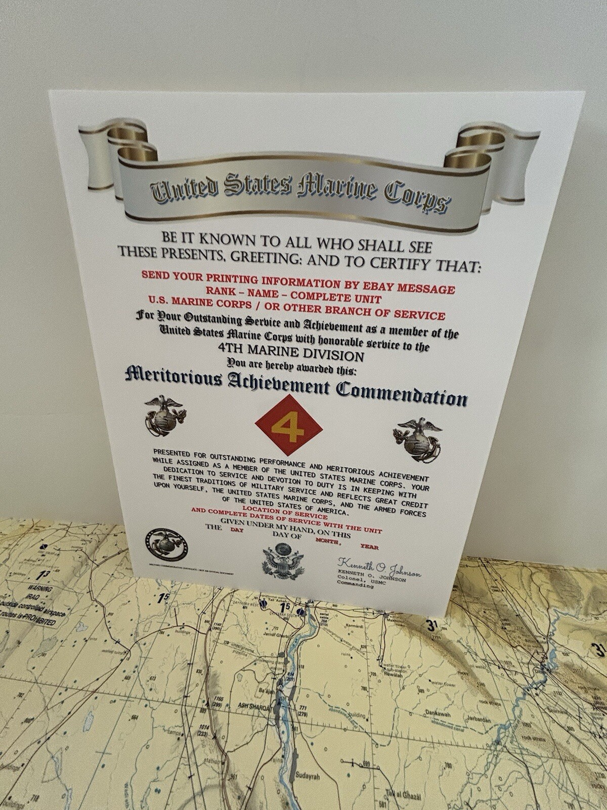U.S. MARINE CORPS / 4TH MARINE DIVISION - MERITORIOUS ACHIEVEMENT COMMENDATION