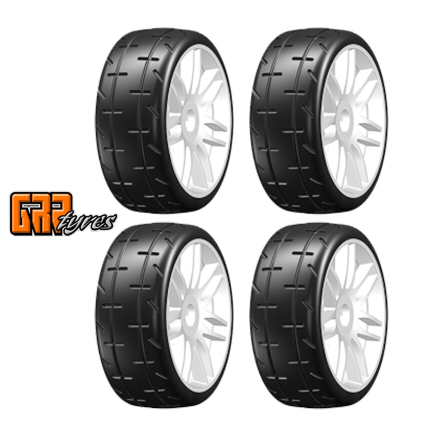 GRP GTH01-S7 1:8 GT T01 REVO S7 MediumHard Belted Tire w/Spoked White Wheel (4)