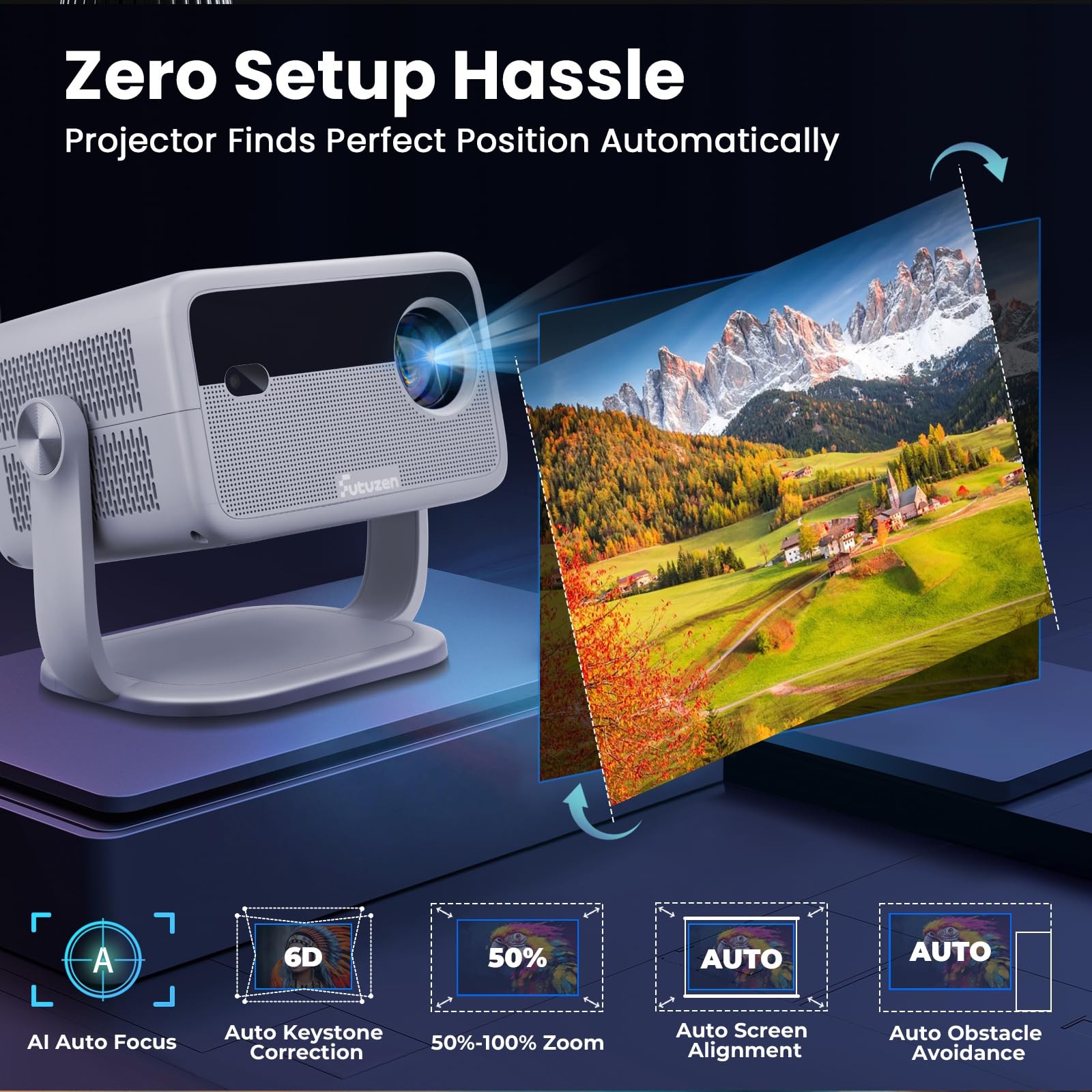 Auto Image Setup & 600 ANSI Native 1080P Projector with WiFi and Bluetooth, 4...