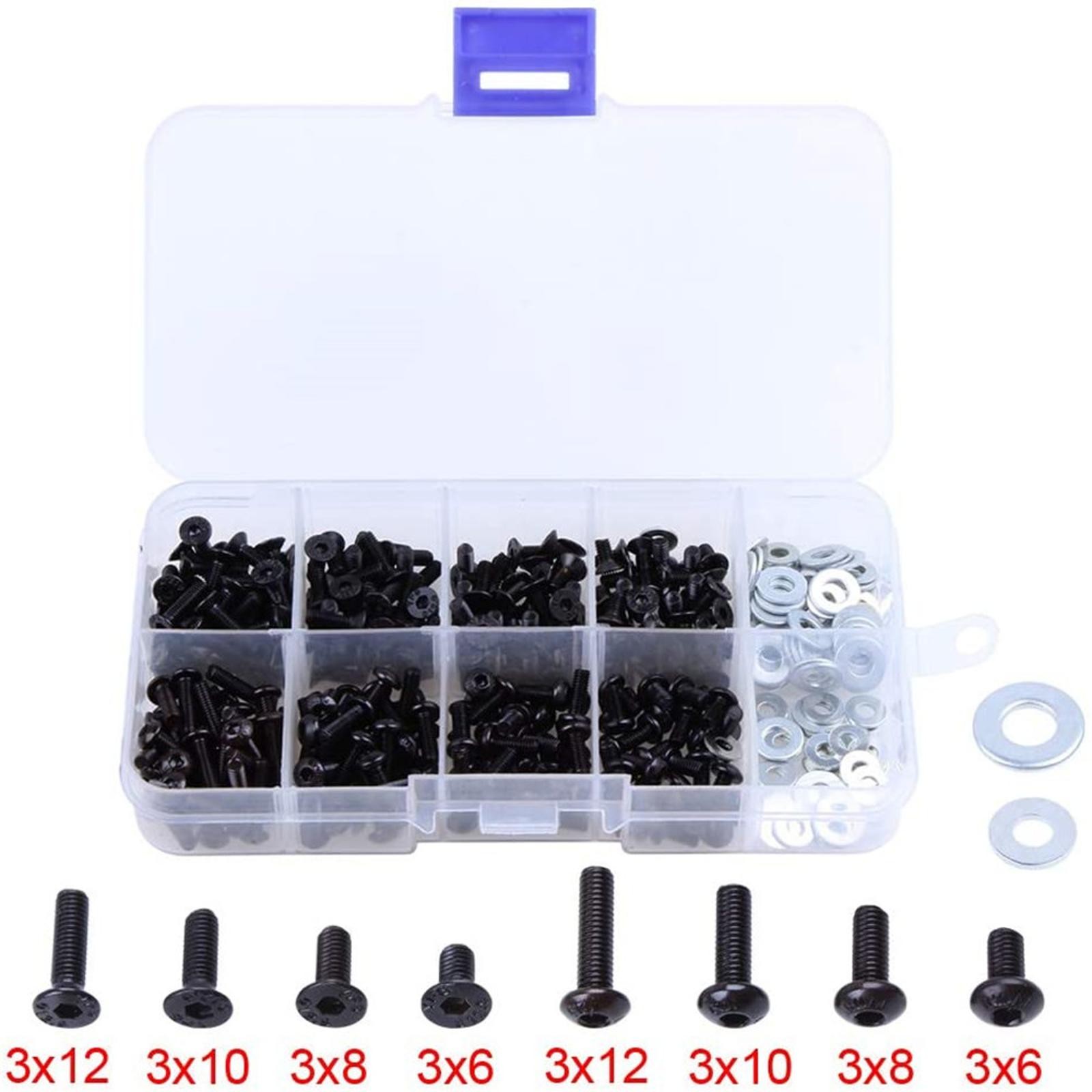 340Pack Steel Screw Assortment Hex Flat & Round Head &M3 M4 Bolts For HSP RC Car