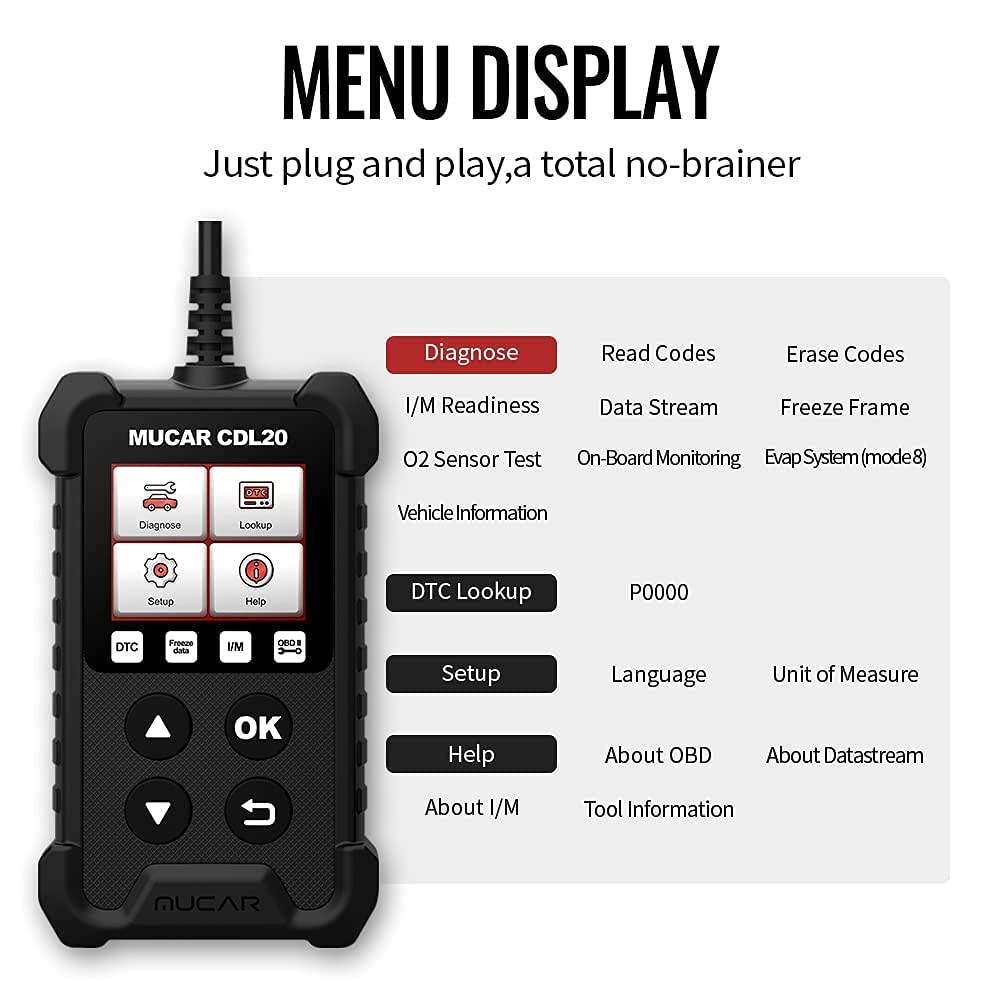MUCAR CDL20 OBD2 Diagnostic Code Reader Tool 10 COMPLETE OBD2 FUNCTION MODES