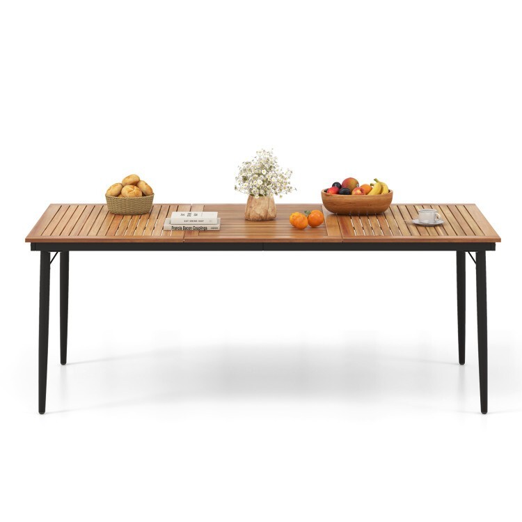 79" Acacia Wood Patio Outdoor Garden Dining Table 8 Person w/ 1.9" Umbrella Hole