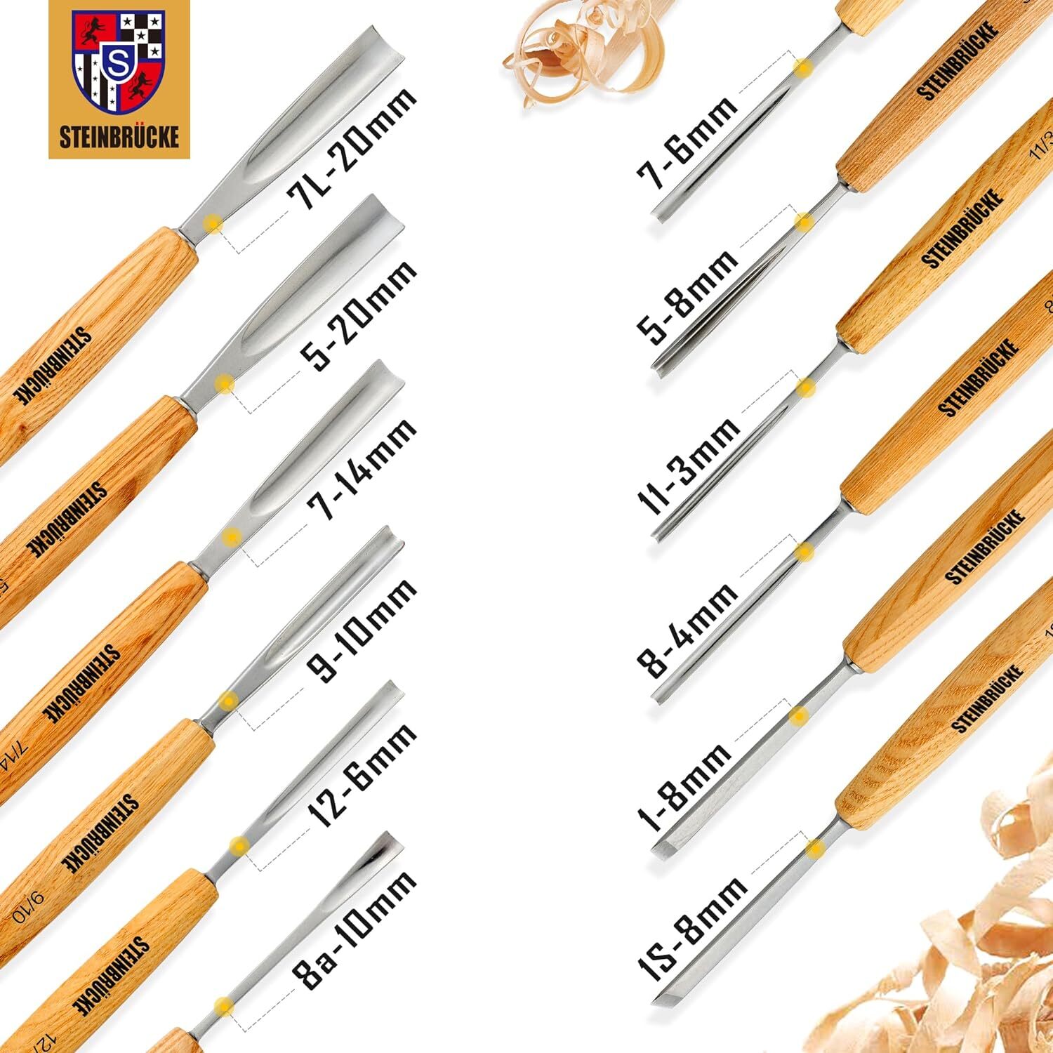12 Piece Wood Carving Hand Chisel Tool Set Professional Woodworking Gouges Steel