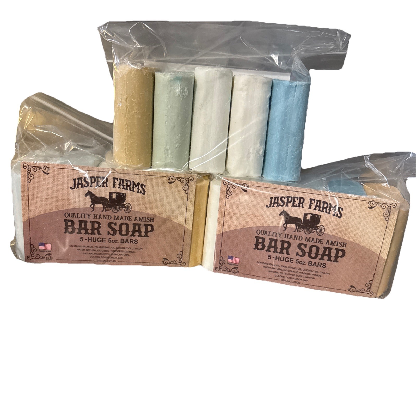 Colorful Amish Bar Soap Jasper Farms HUGE 5oz Bars 15 Total, Made In USA 3 Packs