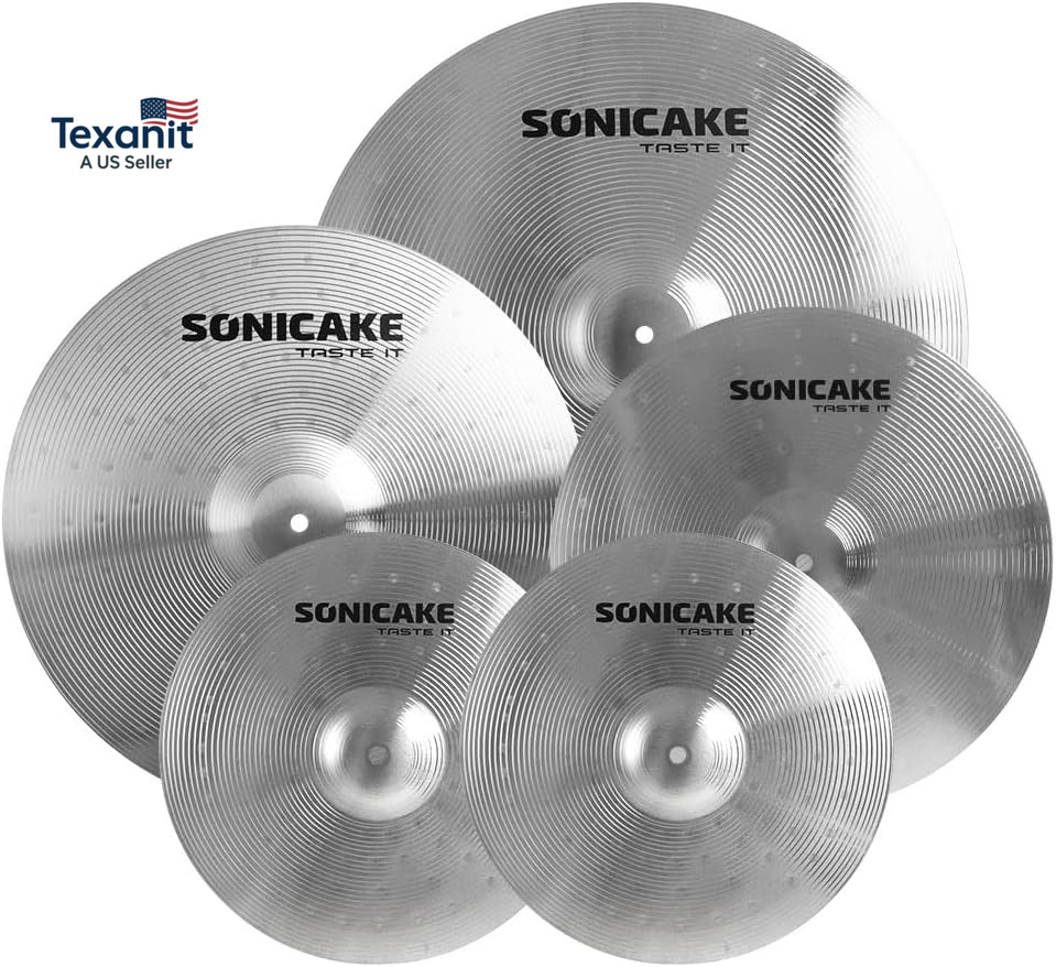 5 Piece Drum Cymbal Set 14 Hi Hats 16 18 Crash 20 Ride Silver