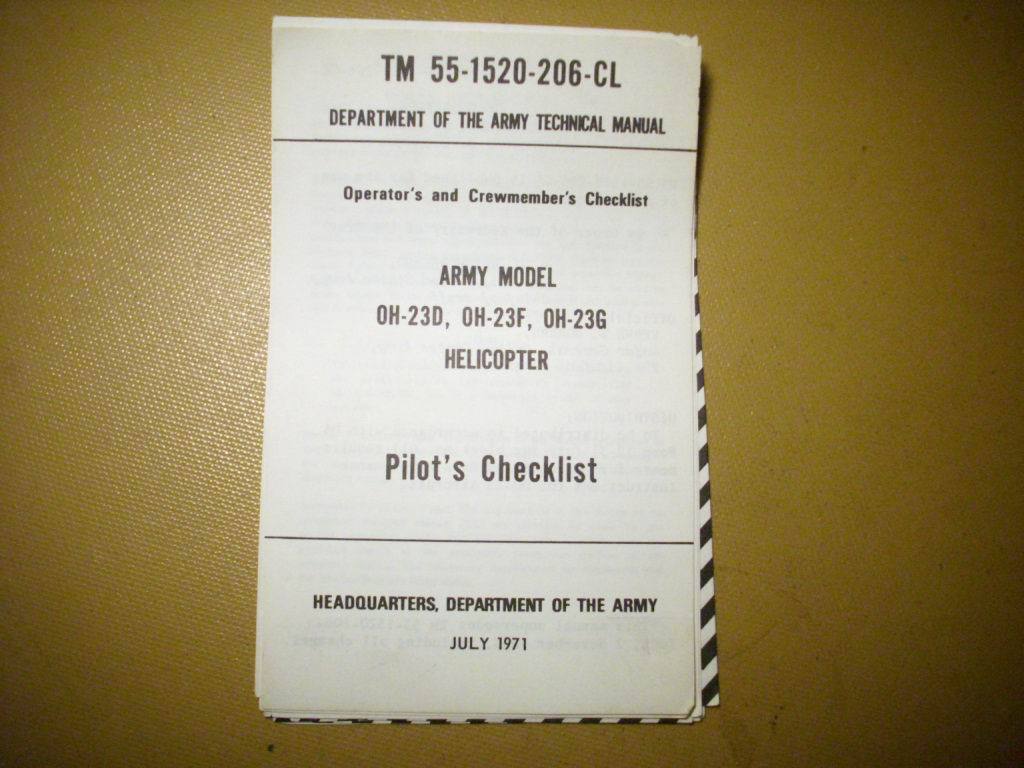 Hiller OH-23 Raven Helicopter Pilot's Checklist for OH-23D, OH-23F & OH-23G