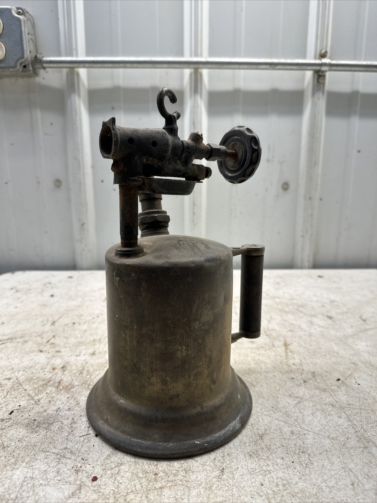 Antique Craftsman Brass Works Gas Blow Torch w/ Wood Handle