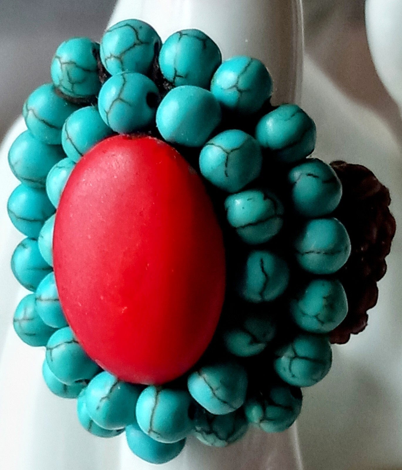 Artisan Crochet Ring Size 6 With Colorful Stones.  #O