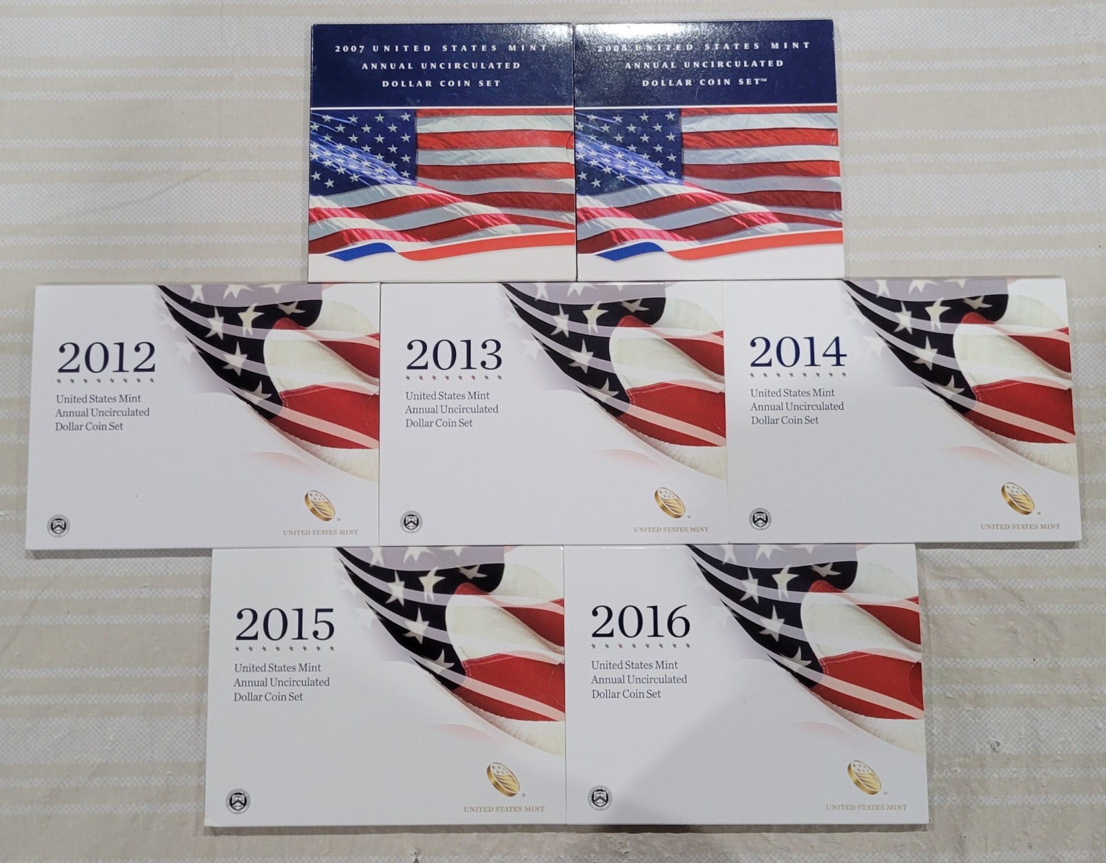 US Mint 2007-2016 Silver Eagle ANNUAL Burnished Dollar OGP COMPLETE Set 7 Ounces
