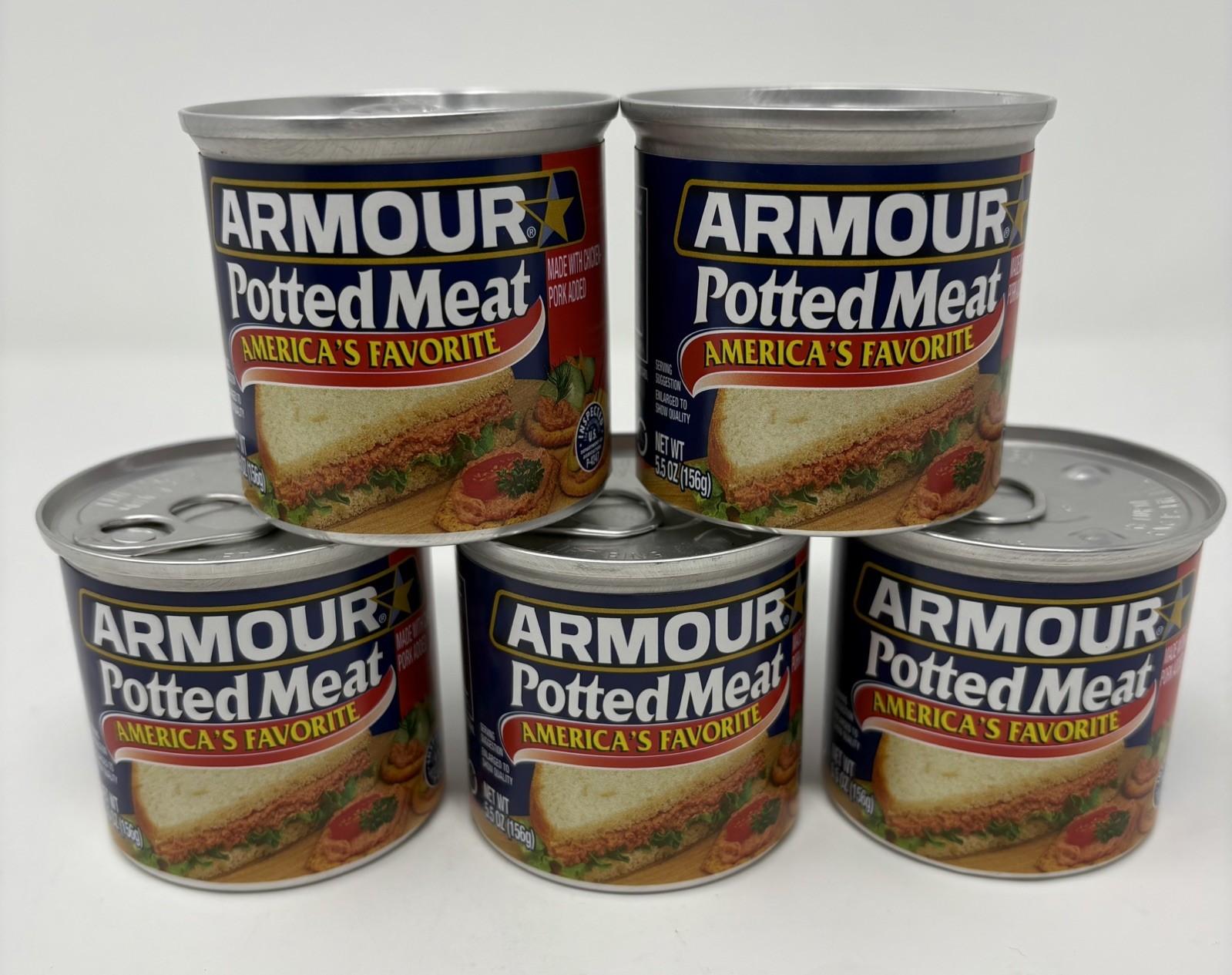 Armour Star Potted Meat 5.5 OZ Chicken- Pork Added, Bulk Lot of 5 Cans