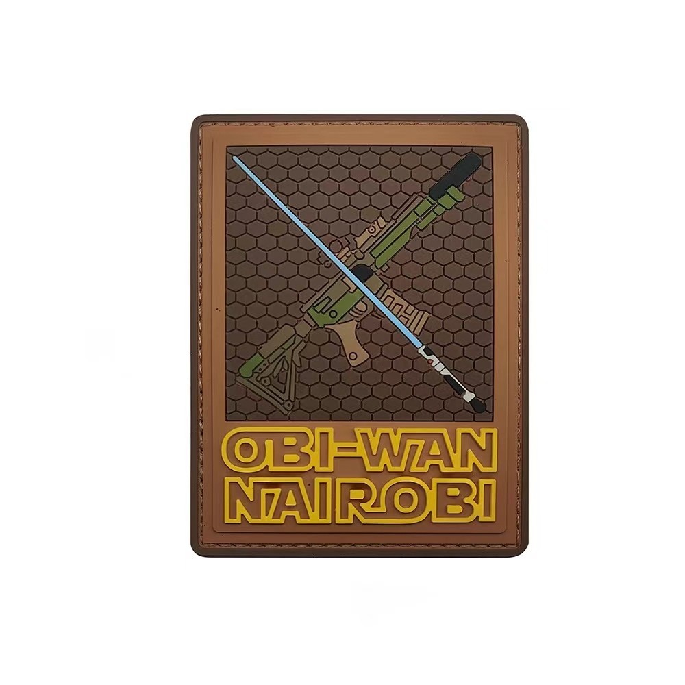 3D Pvc OBI WAN NAIROBI AK-47 Gun Rubber Tactical Hook Loop Patch Badge Brown