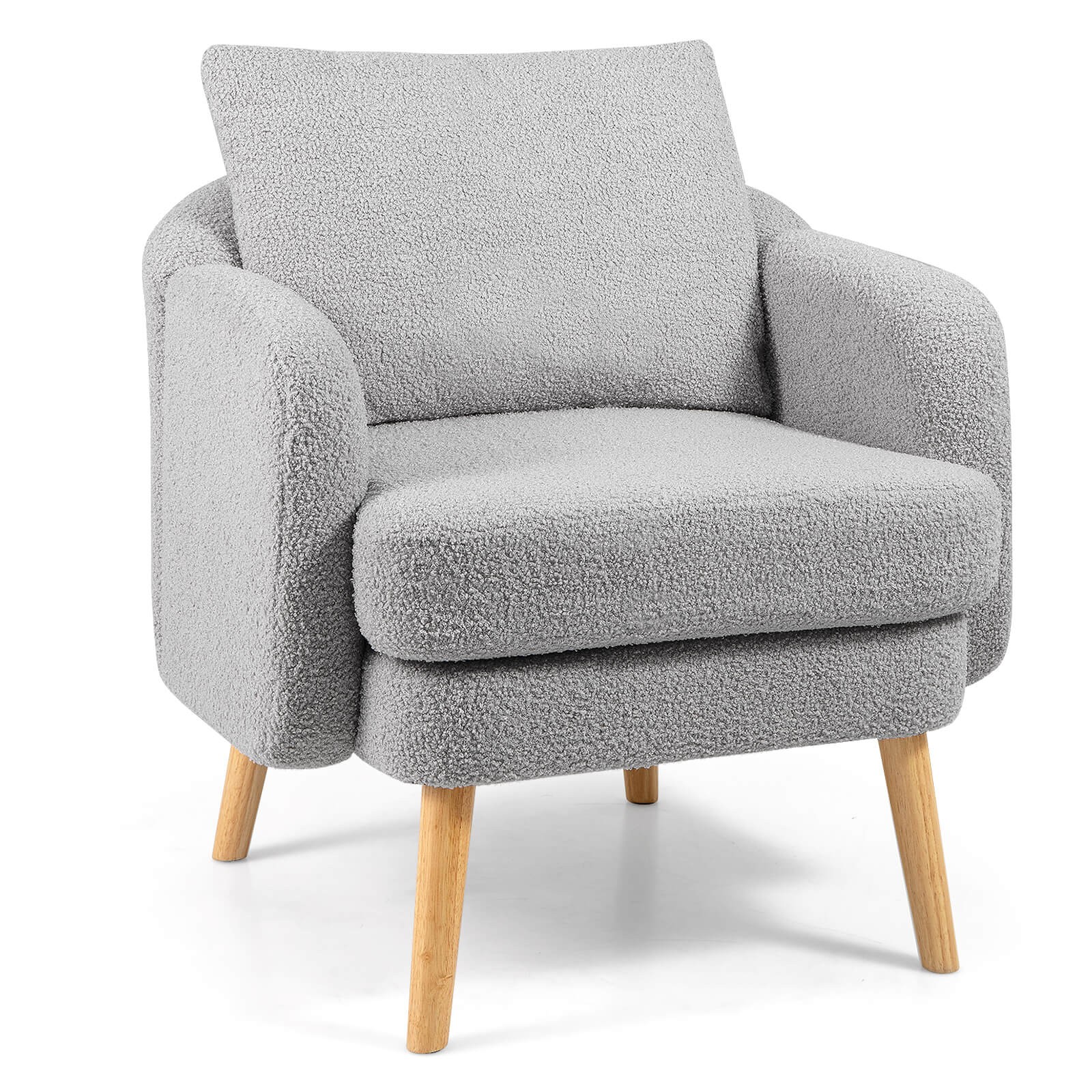 Sherpa Accent Chair w/ Seat Cushion & Pillow Rubber Wood Legs for Bedroom