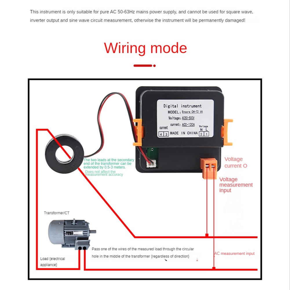 AC Ammeter Voltmeter Three Display Current Voltage Frequency Meter 7059