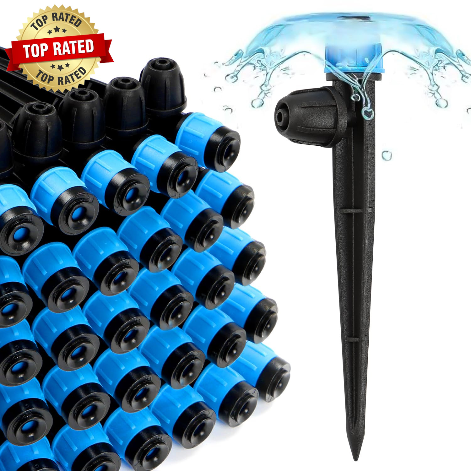 50 Pieces Drip Emitters for 1/4" Drip Irrigation Tubing, Adjustable 360 Degree V
