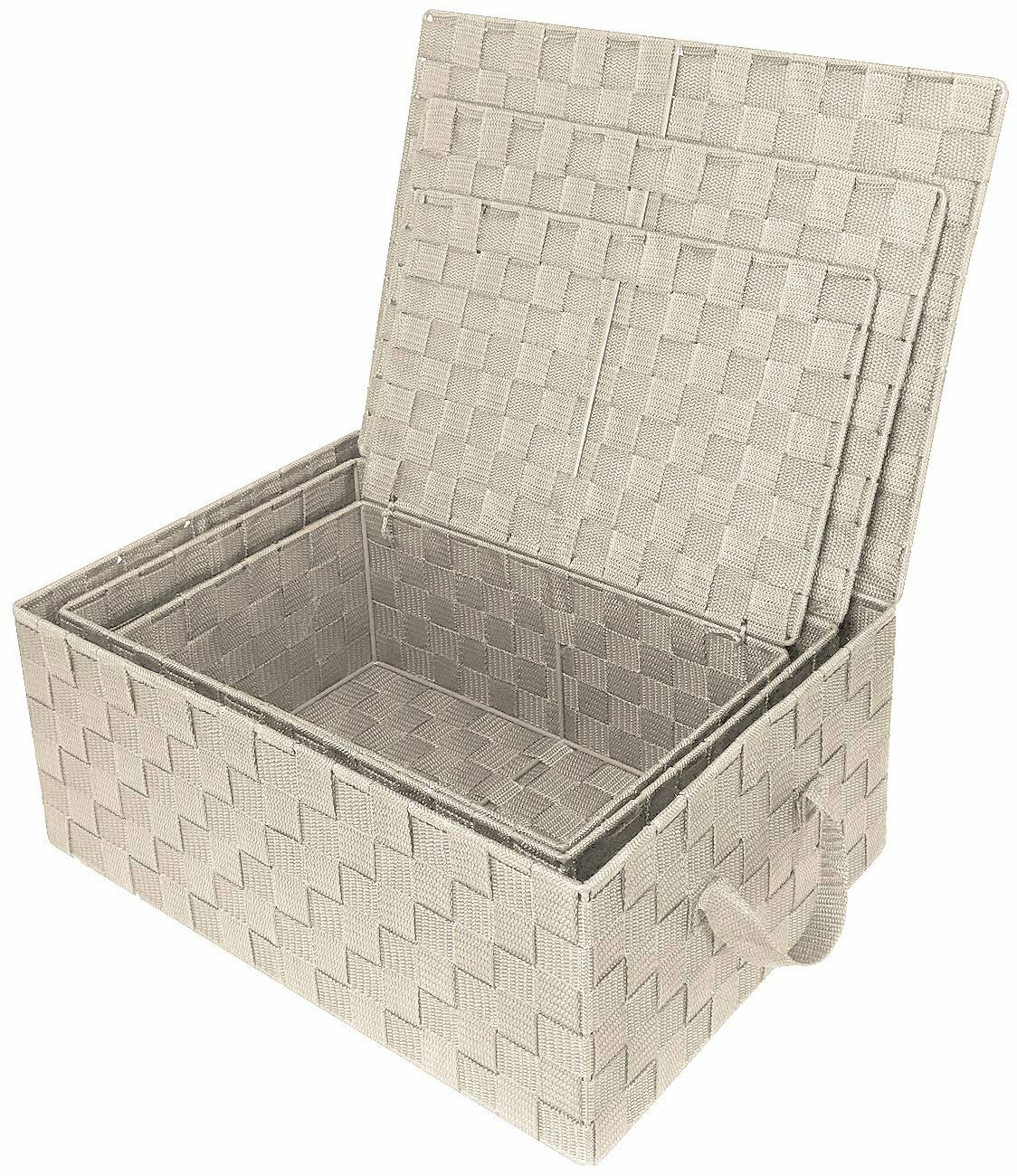 Storage Box Woven Lid Basket Bin Container Tote Cube Stackable Organizer Set