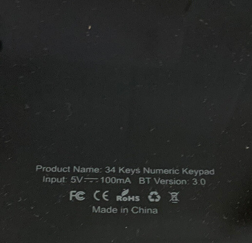Bluetooth Numeric Keypad, 34-key