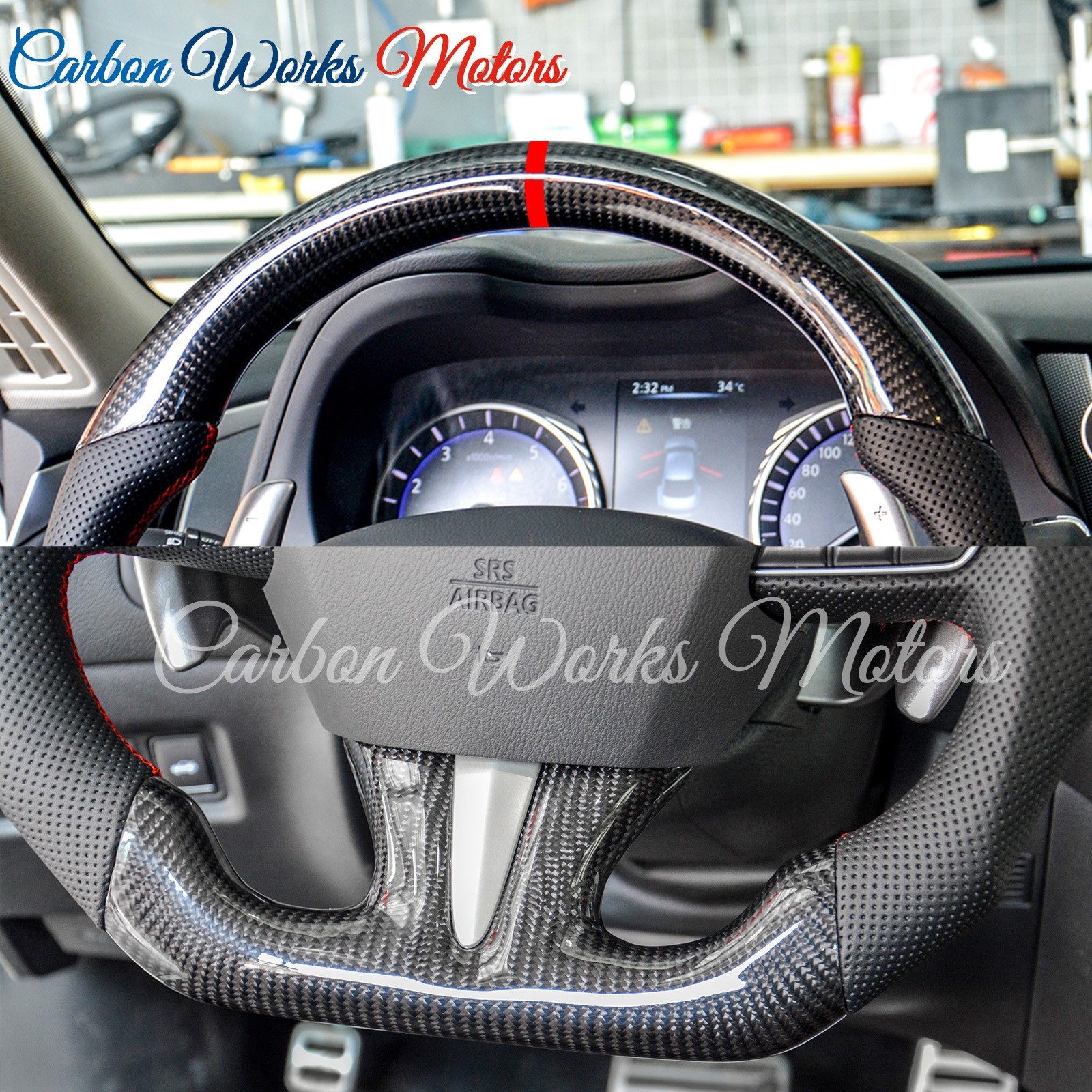 Real Carbon Fiber Steering Wheel For Infiniti Q50 2014-2017 N/Heated,Plug & Play