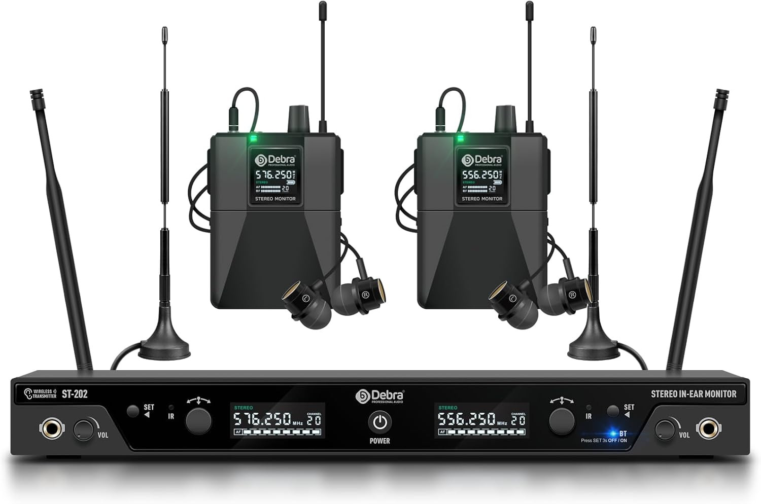 Audio PRO ST-202 UHF Stereo Wireless in Ear Monitor System, Dual Channel Wireles