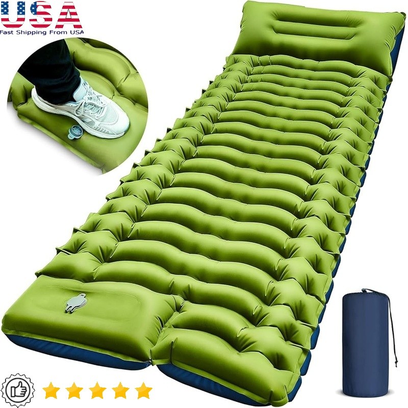 Self Inflating Sleeping Pad Ultralight Portable Camping Mat W/ Built-In Pillow