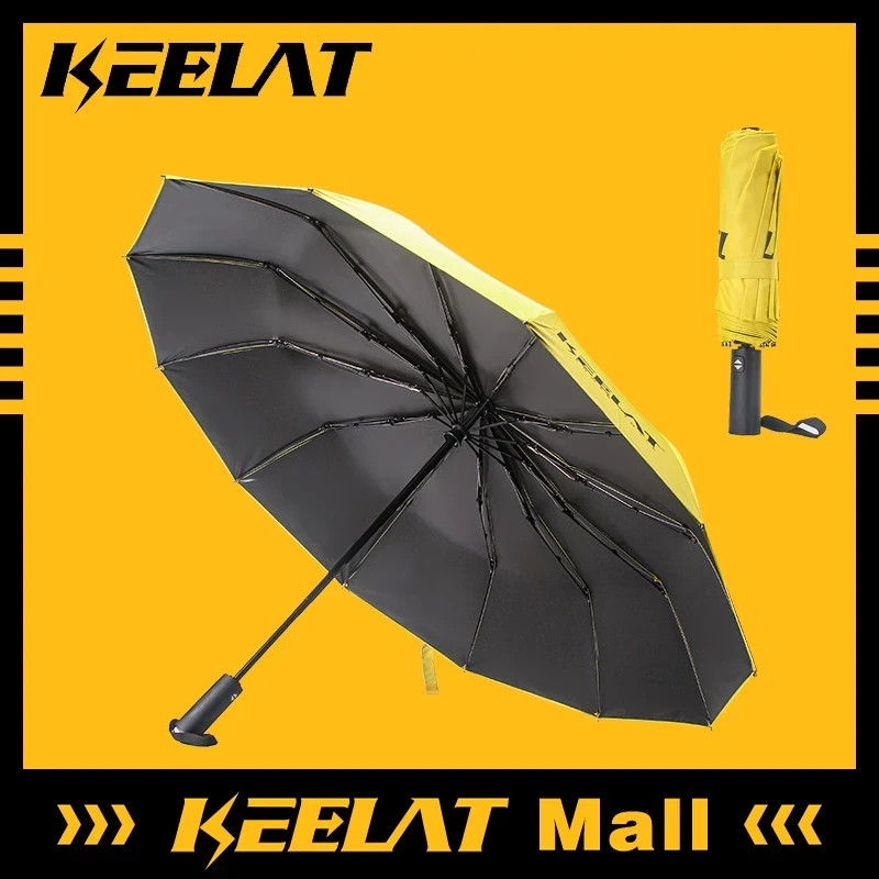 Automatic Folding Umbrella Windproof Heavy Duty 12 Ribs UV Protection Portable