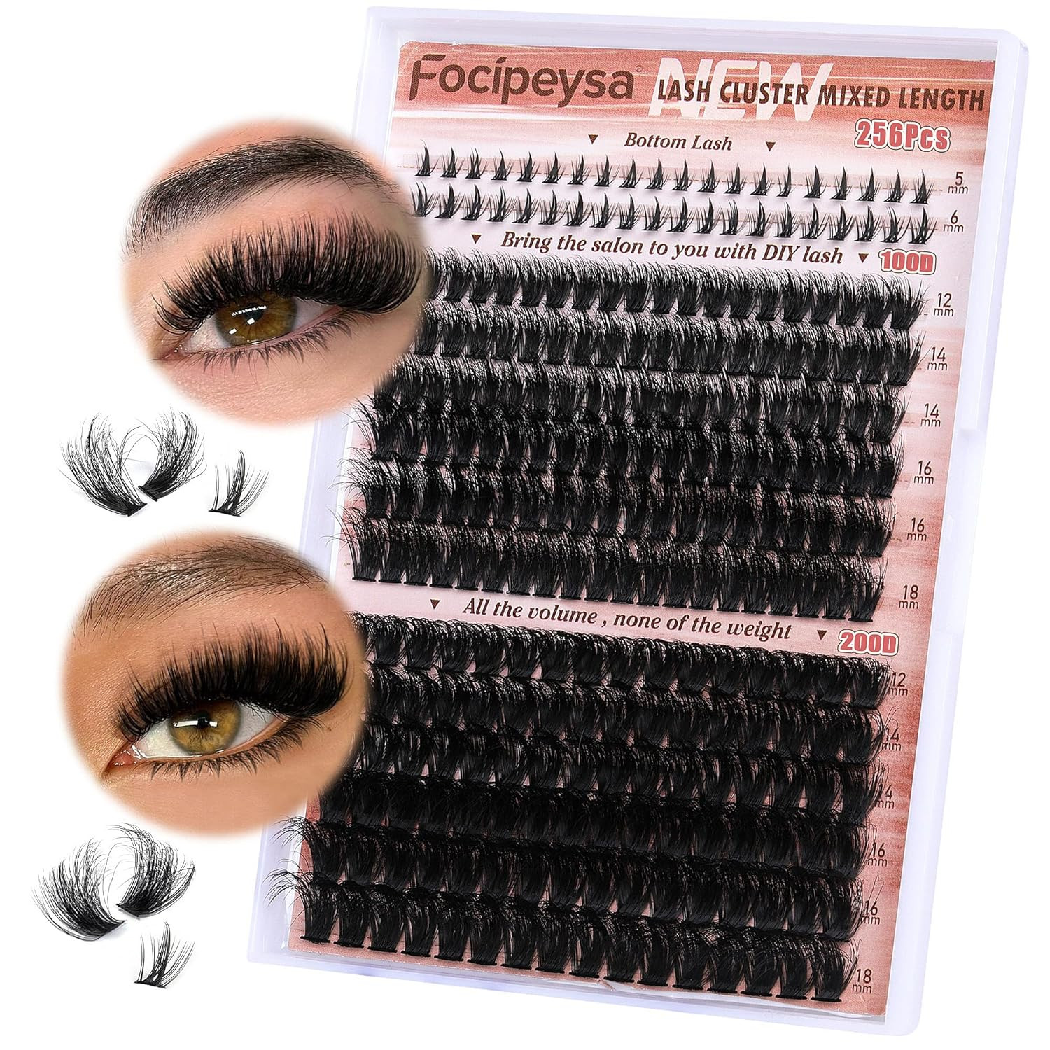 Eyelash Clusters 100D 200D Lashes 1 count (Pack of 1), Black