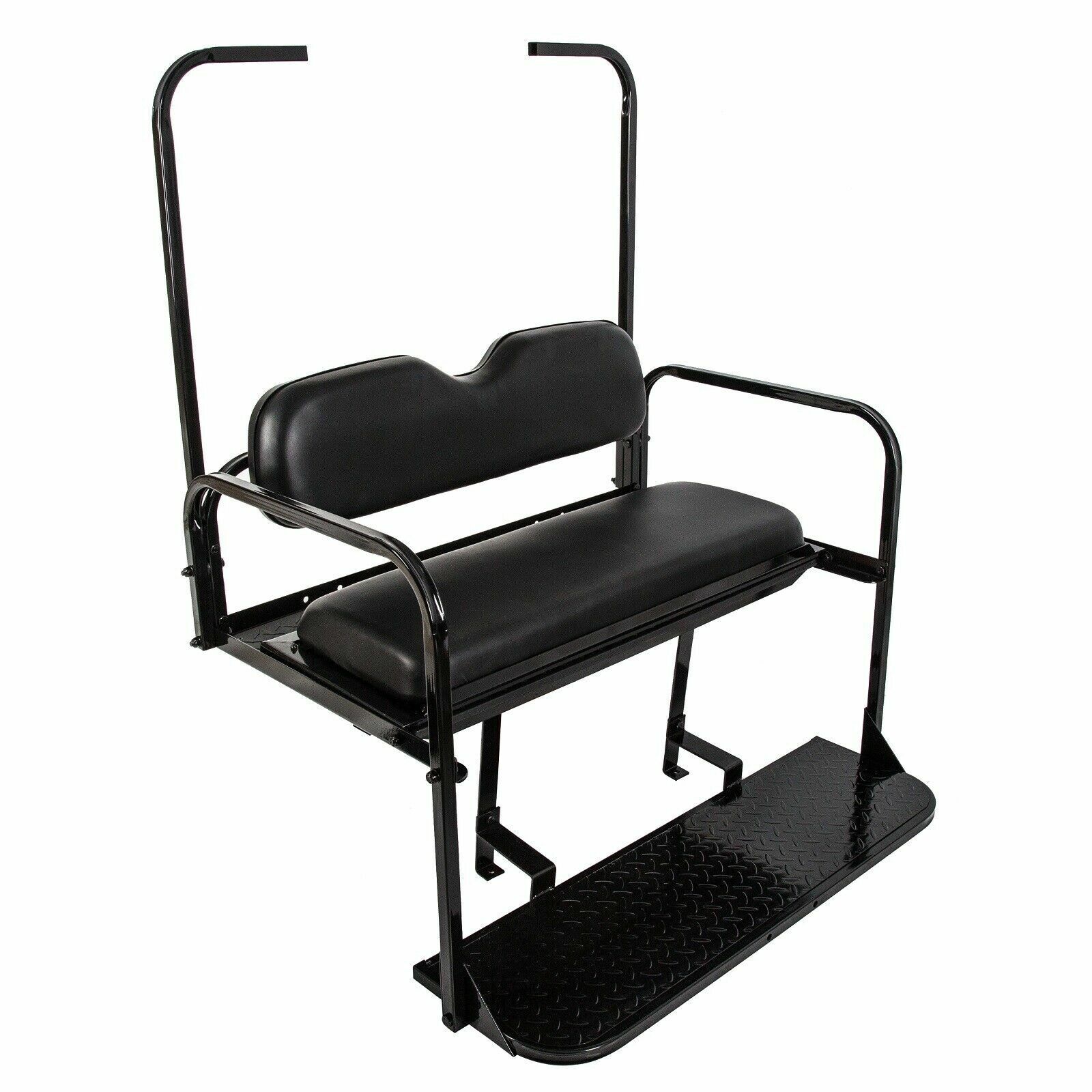 For EZGO TXT 1995+ Golf Cart Flip Rear Back Seat with Roof Support-Black Cushion