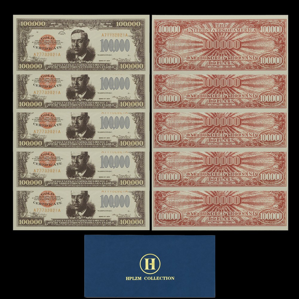 10pcs US One Hundred Thousand Dollars Banknote UV Reactive Serial Number Gift