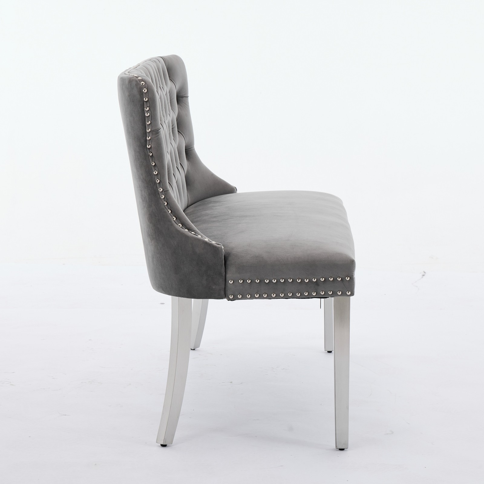 Gray Loveseat Velvet Dining Upholstered Sofa Bench W/Silver Stainless Steel Legs