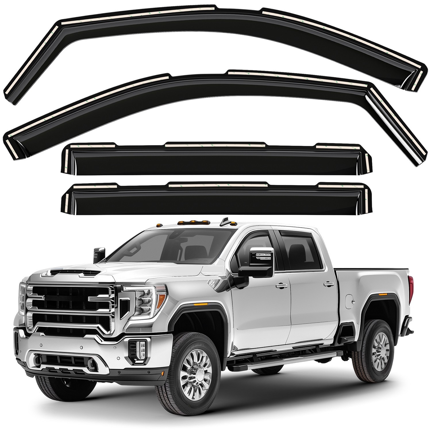 Sun Rain Visors Wind Rain Guards for 20-26 GMC Sierra 2500HD/3500HD Crew Cab