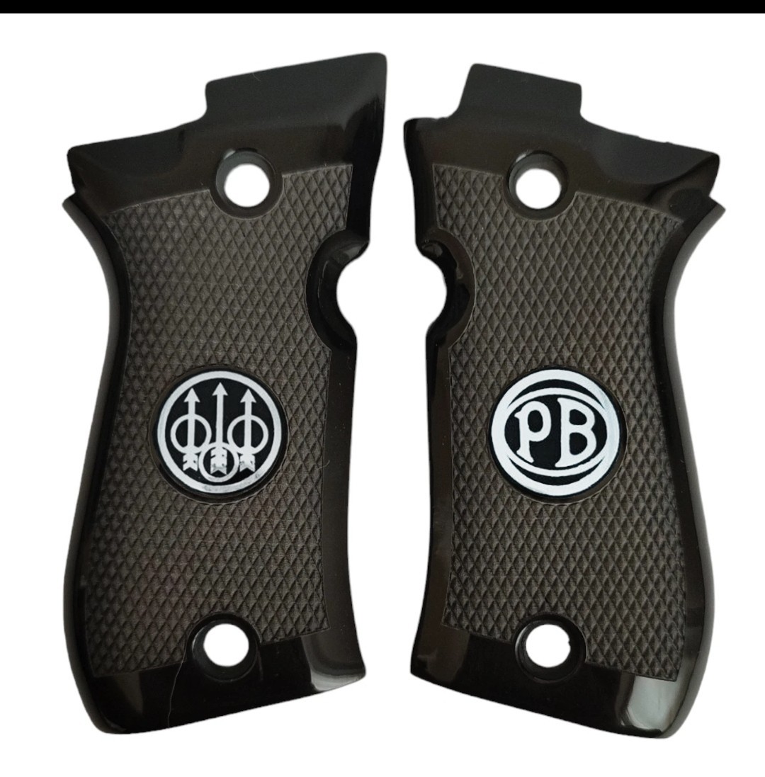 Beretta 81F 81FS 84F 84FS 81 BB  Black Acrylic Pistol Grips Engraved Grip Set