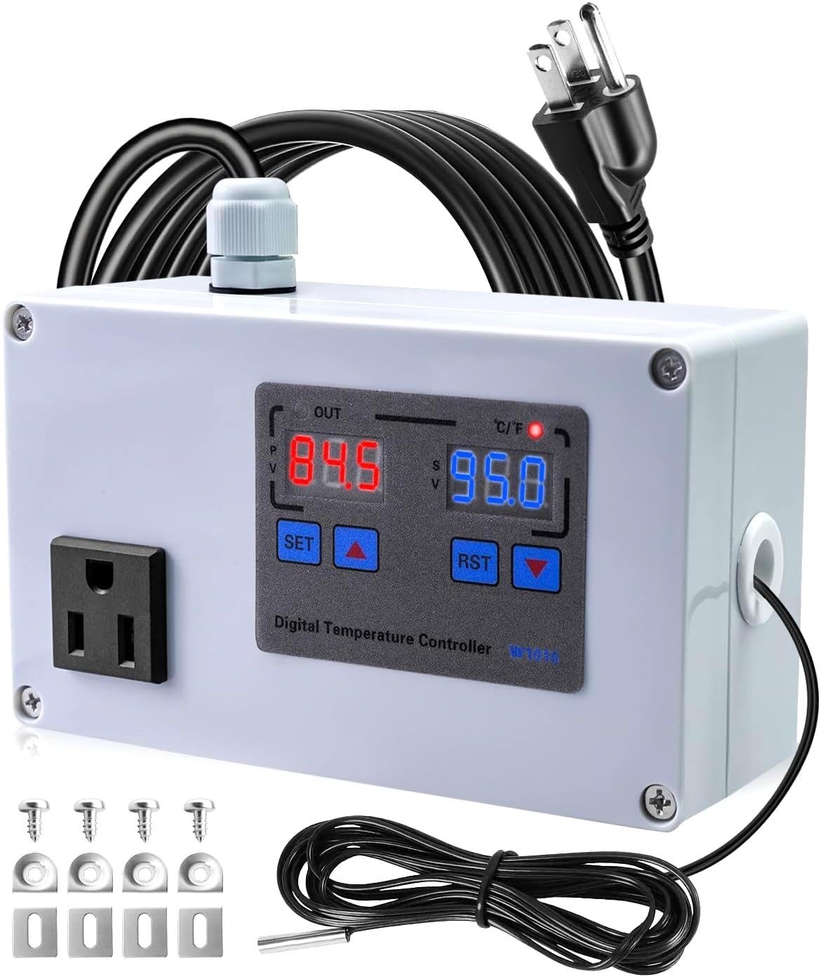 1100W Digital Temperature Controller, 110V 10A Thermostat Switch with Waterpr...