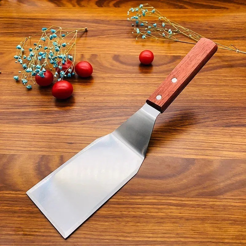 Metal Spatula Beveled Edges, Stainless Steel Spatula with Wood Handle **