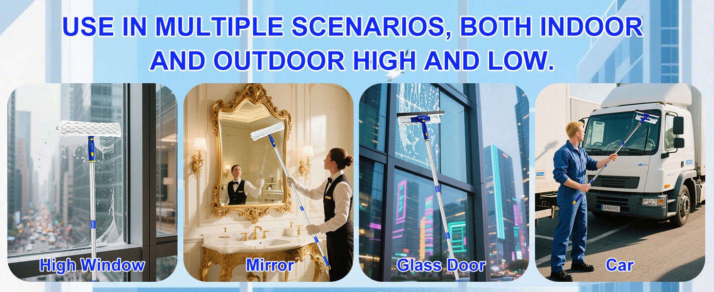 60" Window Squeegee Cleaner 2 in 1 Window Cleaning Tool Kit Window Washing Kit