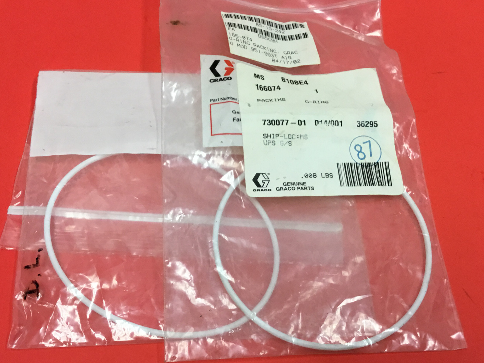 Graco - P/N: 166074 - O-Rings - Lot of (2) - NEW