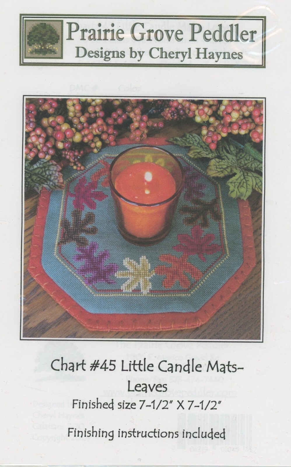 Prairie Grove Peddler Cheryl Haynes Leaves Little Candle Mat Cross Stitch Patter