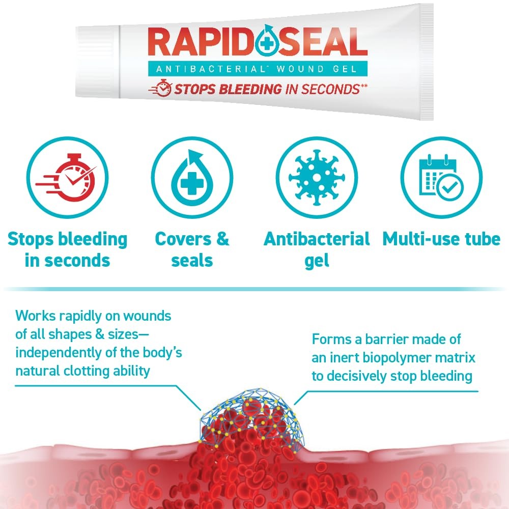 Hemostatic Gel 0.5oz 2 Pack Rapid-Seal Wound Tubes Stops Bleeding Seconds Ideal
