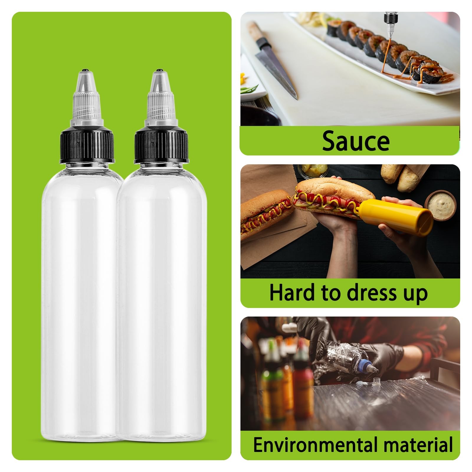50 Pack Clear Dispensing Bottles, 4oz Round Plastic Squeeze Bottle with Twist...