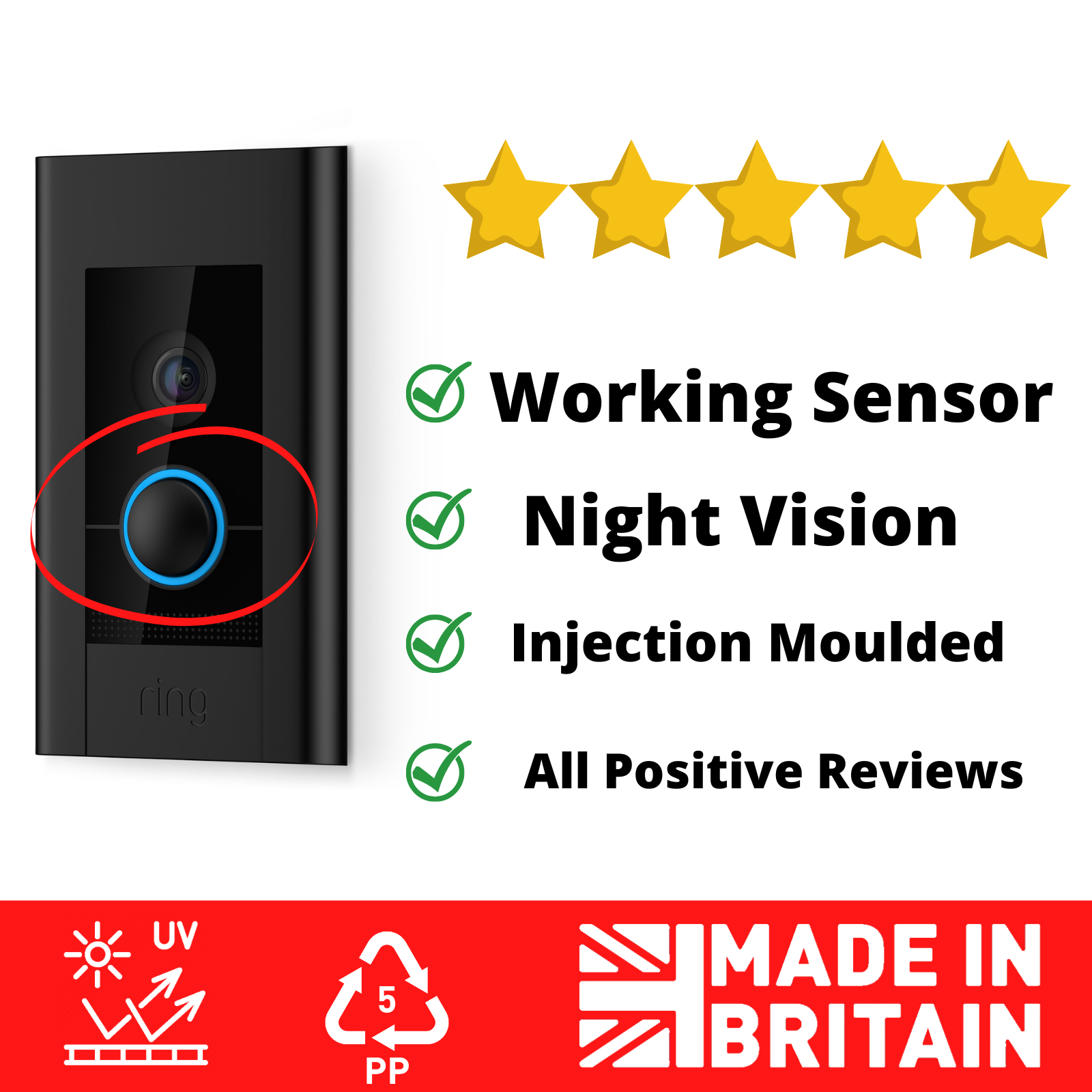 RING Doorbell Elite Replacement Button (UV protected) Brand New - will not crack