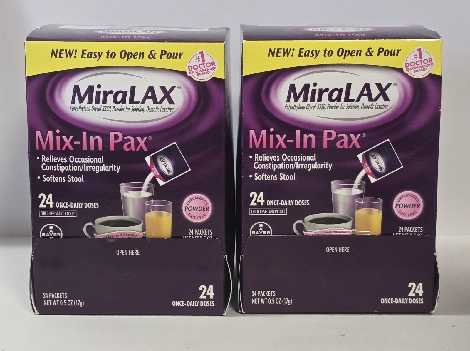 2x MiraLAX Laxative Powder - 48 ( 0.5 oz ) Daily Dose Packets - Exp 08/2026