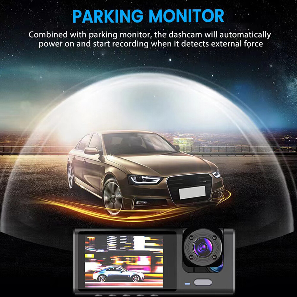 HD 1080P 3 Lens Car Dash Cam Video Recorder With G-sensor Front & Rear Camera