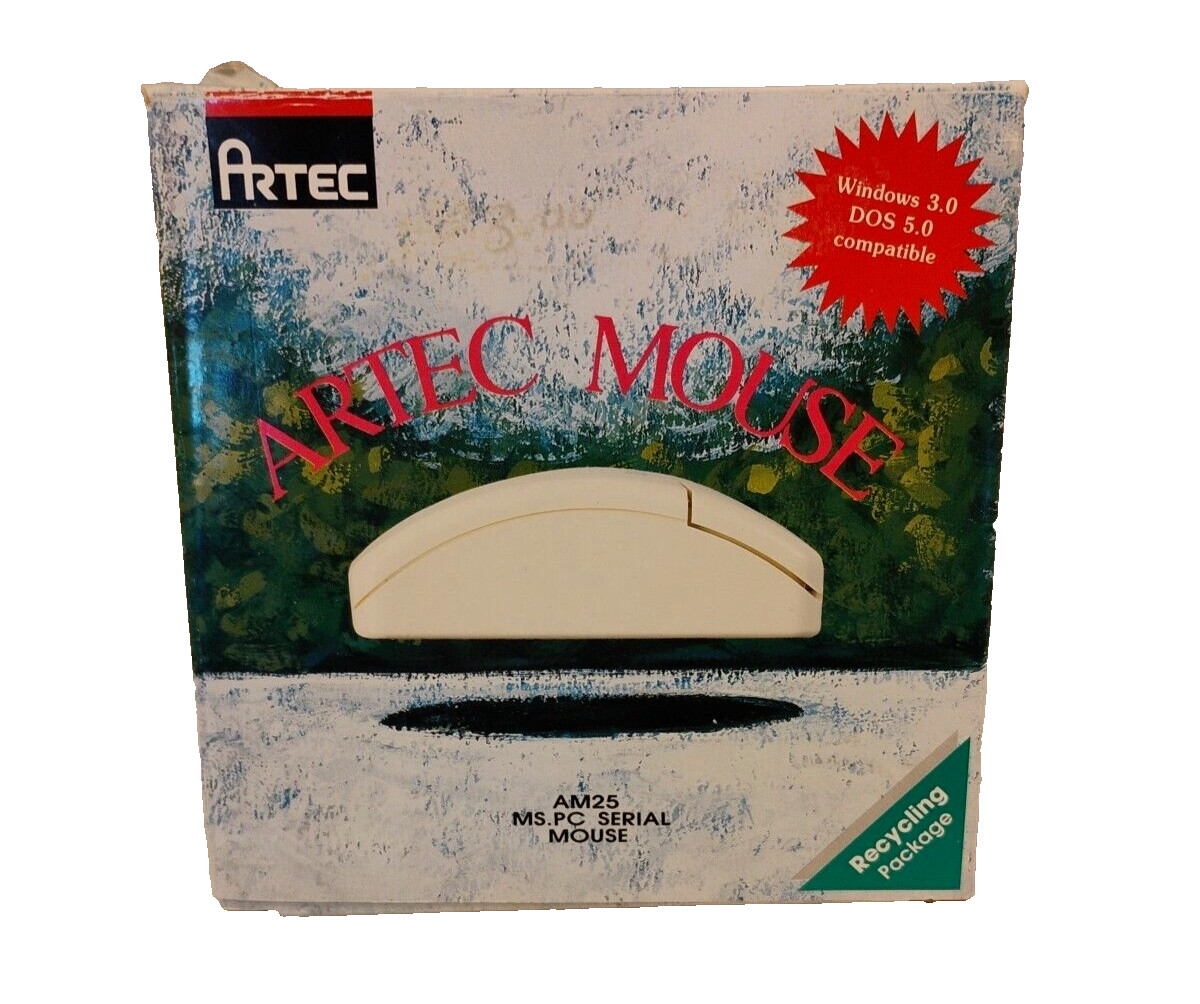 Vintage Artec AM 25 MS PC Serial Mouse Computer Original Box w/Floppy Discs DOS